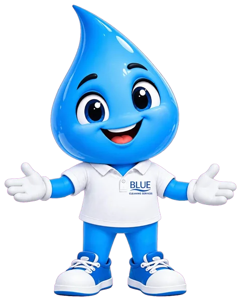 Gota, the Blue Cleaning Services mascot, beside evening electrical emergency information for Los Monteros.
